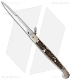 AGA Campolin 9" Sicilian Ring Pull Automatic Knife Stag Horn (4.1" Satin)