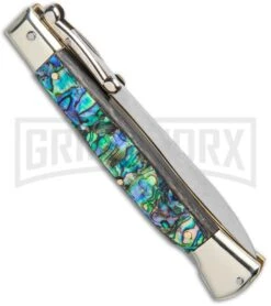 AGA 9" Italian Stiletto Swinguard Abalone Automatic Lockback Knife - Dagger -Aga Campolin AGA 11in Italian Stiletto Swinguard Abalone Auto Dagger GX 36952 jr side large