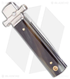 AGA 6" Lever Lock Automatic Italian Knife Horn W/Cross Bolsters (2.5" Satin) -Aga Campolin AGA 6in LL Horn Auto Cross Bolsters Satin BHQ 177246 jr side