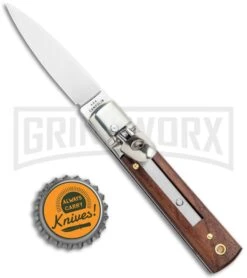 AGA 6" Mini Classic Lever Lock Cocobolo Wood Automatic Knife - Satin Plain -Aga Campolin AGA 6in Mini Classic LL Cocobolo Wood Auto Satin GX 36837 jr bottlecap large