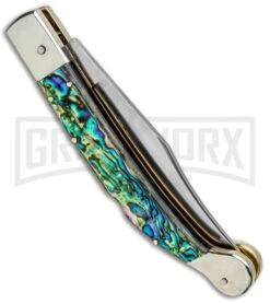 AGA Campolin Sahara Abalone Italian Stiletto Automatic Knife - Mirror Plain -Aga Campolin AGA Camplin 9in Sahara Italian Stiletto LB Auto Abalone Mirror BHQ 90702 jr side large