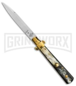 AGA Campolin 10" Brass/Dark Horn Italian Frosolone Automatic Knife - Bayonet