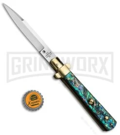 AGA Campolin 10" Abalone Frosolone Stiletto Automatic Knife - Bayonet -Aga Campolin AGA Campolin 10in Frosolone Bayo Stiletto Abalone Polish BHQ 71498 jr bottlecap large