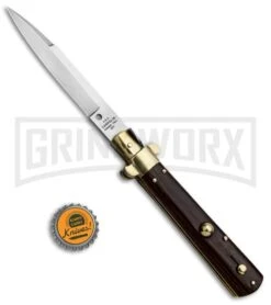AGA Campolin 10" Cocobolo/Brass Frosolone Stiletto Automatic Knife - Bayonet -Aga Campolin AGA Campolin 10in Frosolone Bayo Stiletto Cocobolo Brass Polish BP 28945 jr bottlecap large