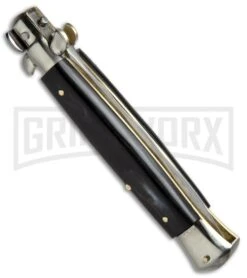 AGA Campolin 10" Brazilian Horn Picklock Stiletto Automatic Knife - Satin Kris -Aga Campolin AGA Campolin 10in Stiletto Brazilian Horn Satin Kriss BP 19131 jr side large