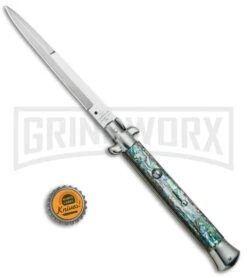 AGA Campolin 11" 2017 Italian Picklock Abalone Automatic Knife - Bayonet -Aga Campolin AGA Campolin 11in Picklock Italian Stiletto Abalone Satin BHQ 78223 jr bottlecap 2 large