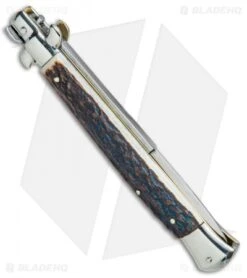 AGA Campolin 11" Picklock Automatic Italian Stiletto Stag (5" Satin) 2017 -Aga Campolin AGA Campolin 11in Picklock Italian Stiletto Stag Horn Satin BHQ 78222 jr side