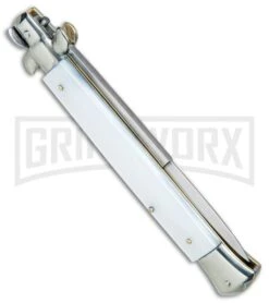 AGA Campolin 11" 2017 Italian Picklock Pearlex Automatic Knife - Bayonet -Aga Campolin AGA Campolin 11in Picklock Italian Stiletto White Pearl Satin BHQ 78228 jr side large