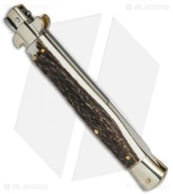 AGA Campolin 11" Picklock Automatic Italian Stiletto Stag Horn (5"Satin) 2018 7 AGA Campolin 11" Picklock Automatic Italian Stiletto Stag Horn (5"Satin) 2018 -Aga Campolin AGA Campolin 11in picklock Stilletto Stag Horn BHQ 67468 jr side