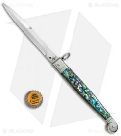 AGA Campolin 9" Sicilian Ring Pull Automatic Knife Abalone (5.5" Satin Bayo) -Aga Campolin AGA Campolin 12in Sicilian Lever Lock Ring Pull Abalone Bayonet BP 27798 jr bottlecap