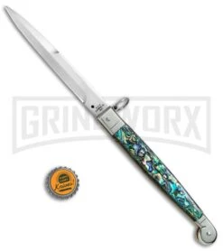 A.G.A. Campolin 9" Abalone Sicilian Ring Pull Automatic Knife - Bayonet -Aga Campolin AGA Campolin 12in Sicilian Lever Lock Ring Pull Abalone Bayonet BP 27798 jr bottlecap large