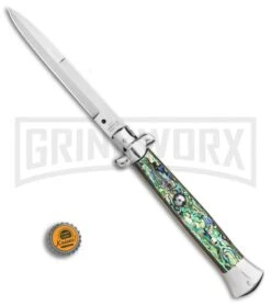 AGA Campolin 15" Italian Abalone Automatic Knife - Bayonet -Aga Campolin AGA Campolin 15in Auto Italian Stiletto Abalone 7in satin BHQ 87415 er bottlecap large