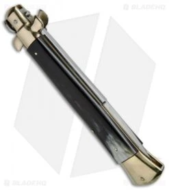 AGA Campolin 15" Automatic Italian Stiletto Knife Brazil Horn (7" Satin Bayo) -Aga Campolin AGA Campolin 15in Stiletto Brazilian Horn Brass Bayo BP 19174 jr side