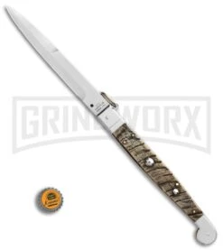 A.G.A. Campolin 16" Ram Horn Sicilian Ring Pull Automatic Knife - Bayonet -Aga Campolin AGA Campolin 16in Sicilian Ring Pull Auto Ram Horn Satin Bayo BHQ 87416 er bottlecap large