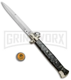 A.G.A. Campolin 18" Italian Stiletto Gray Ring Pull Automatic Knife - Bayo Satin -Aga Campolin AGA Campolin 18in Italian Stiletto Silver Ring Pull Bayo BP 30462 jr bottlecap large