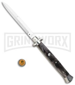 A.G.A. Campolin 18" Dark Horn Italian Stiletto Auto Knife - Bayonet 7 A.G.A. Campolin 18" Dark Horn Italian Stiletto Auto Knife - Bayonet -Aga Campolin AGA Campolin 18in Stiletto Dark Horn Satin Bayo BHQ 104096 jr bottlecap large