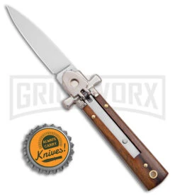AGA Campolin 6" Dominus Wood Leverlock Automatic Knife - Satin Plain -Aga Campolin AGA Campolin 6in Dominus LL Auto Wood Satin BHQ 178780 jr bottlecap large