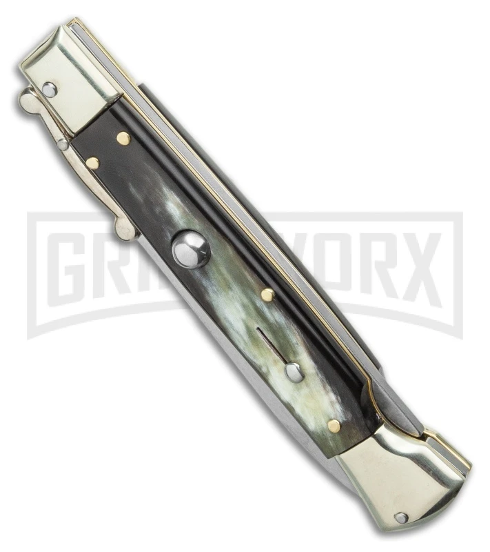 AGA Campolin 9" Italian Stiletto Swinguard Dark Horn Automatic Knife - Dagger 2 AGA Campolin 9" Italian Stiletto Swinguard Dark Horn Automatic Knife - Dagger - Image 2