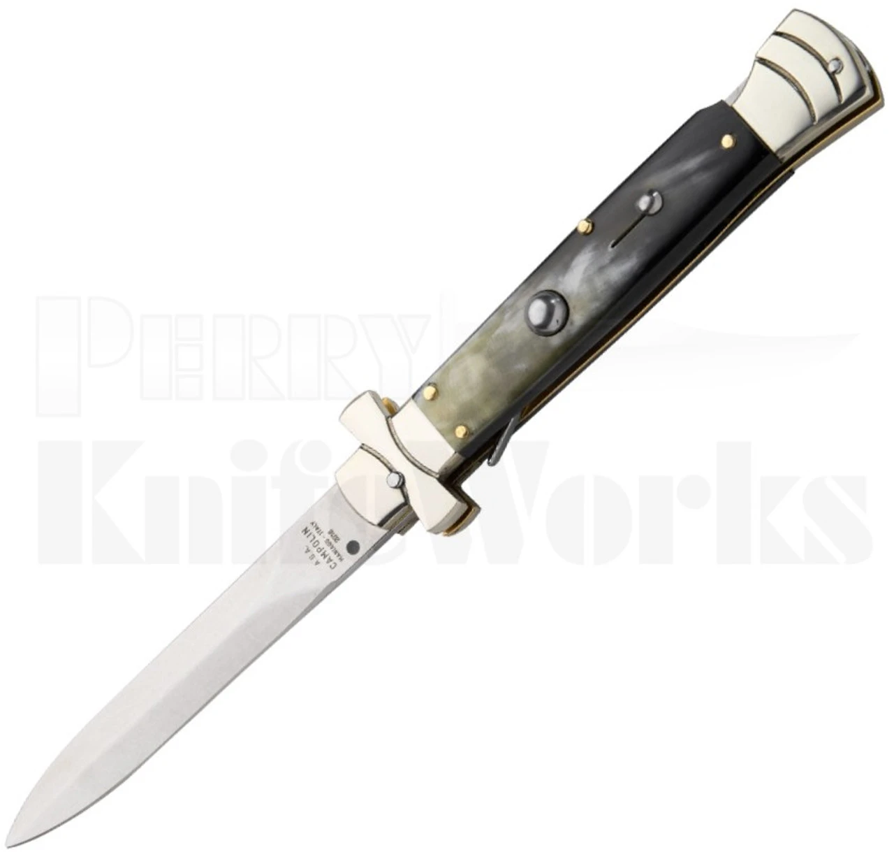 AGA Campolin 9" Maltese Cross Automatic Knife Horn (4" Satin) 1 AGA Campolin 9" Maltese Cross Automatic Knife Horn (4" Satin)