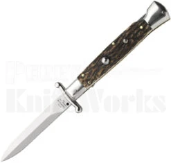 AGA Campolin 9" Stiletto Automatic Swinguard Knife Stag (4" Satin)
