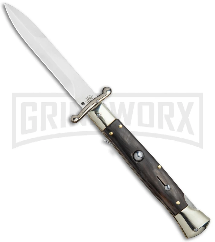 AGA Campolin 9" Italian Stiletto Swinguard Dark Horn Automatic Knife - Bayonet 1 AGA Campolin 9" Italian Stiletto Swinguard Dark Horn Automatic Knife - Bayonet