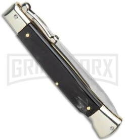 AGA Campolin 9" Italian Stiletto Swinguard Dark Horn Automatic Knife - Bayonet 6 AGA Campolin 9" Italian Stiletto Swinguard Dark Horn Automatic Knife - Bayonet -Aga Campolin AGA Campolin 9in Italian Stiletto Dark Horn Auto Bayo GX 11091 jr side large