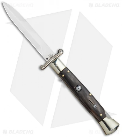 AGA Campolin 9" Italian Stiletto Swinguard Bayonet Automatic Knife Dark Horn 1 AGA Campolin 9" Italian Stiletto Swinguard Bayonet Automatic Knife Dark Horn