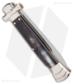 AGA Campolin 9" Maltese Cross Stiletto Automatic Knife Horn (4" Satin Bayo) 6 AGA Campolin 9" Maltese Cross Stiletto Automatic Knife Horn (4" Satin Bayo) -Aga Campolin AGA Campolin 9in Maltese Cross Stiletto Auto Horn Bayo BHQ 177244 jr side