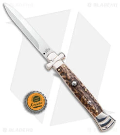 AGA Campolin 9" Maltese Cross Stiletto Automatic Knife Stag Horn (4" Polish) 7 AGA Campolin 9" Maltese Cross Stiletto Automatic Knife Stag Horn (4" Polish) -Aga Campolin AGA Campolin 9in Maltese Cross Stiletto Auto Stag Horn Bayo BHQ 50662 jr bottlecap