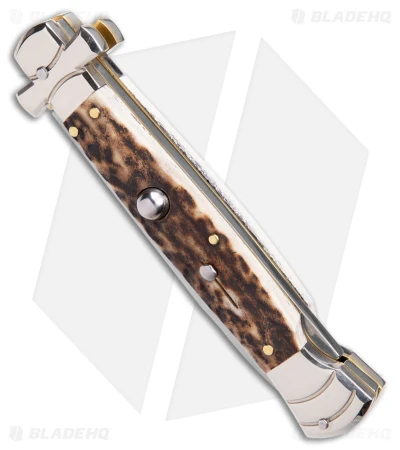 AGA Campolin 9" Maltese Cross Stiletto Automatic Knife Stag Horn (4" Polish) 2 AGA Campolin 9" Maltese Cross Stiletto Automatic Knife Stag Horn (4" Polish) - Image 2