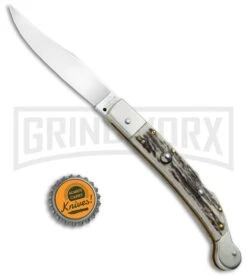 AGA Campolin Sahara Stag Italian Stiletto Automatic Knife - Mirror Plain -Aga Campolin AGA Campolin 9in Sahara Italian Stiletto LB Stag Mirror BHQ 74051 jr bottlecap 2 large