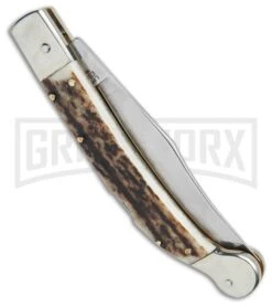 AGA Campolin Sahara Stag Italian Stiletto Automatic Knife - Mirror Plain -Aga Campolin AGA Campolin 9in Sahara Italian Stiletto LB Stag Mirror BHQ 74051 jr side large