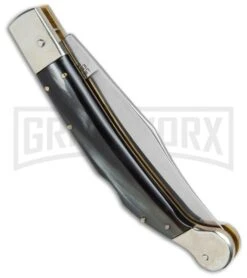 AGA Campolin Sahara Dark Horn Italian Stiletto Automatic Knife - Mirror Plain -Aga Campolin AGA Campolin 9in Shara Italian Stiletto LB Dark Horn Mirror BHQ 74050 jr side large