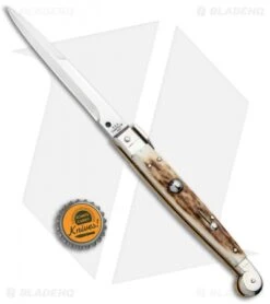 AGA Campolin 9" Sicilian Picklock Auto Sillito Knife Stag (4.1" Satin Bayo) -Aga Campolin AGA Campolin 9in Sicilian Picklock Auto Stag Horn Satin Bayo BHQ 81940 jr bottlecap