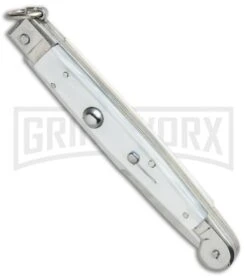A.G.A. Campolin 9" Sicilian Ring Pull White Pearlex Automatic Knife - Bayonet -Aga Campolin AGA Campolin 9in Sicilian White Pearlex Ring Pull Bayo BP 19445 jr spine large