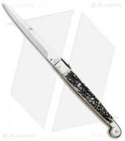A.G.A. Campolin 12" Sicilian Picklock Bayo Automatic Knife Stag (5.5" Satin)
