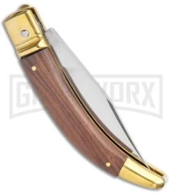 AGA Campolin Diana Wood Lever Lock Automatic Brass/Wood Knife - 3.75 Satin -Aga Campolin AGA Campolin Diana LL Auto Brass Wood Satin BHQ 135444 jr side large