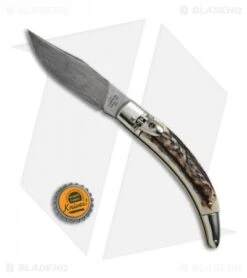 AGA Campolin Diana Lever Lock Automatic Knife Stag Horn (3.75" Damascus) -Aga Campolin AGA Campolin Diana LL Damascus Stag Horn BHQ 67441 jr bottlecap