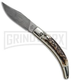 AGA Campolin Diana Stag Horn Lever Lock Automatic Knife - Damascus