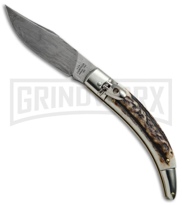 AGA Campolin Diana Stag Horn Lever Lock Automatic Knife - Damascus 1 AGA Campolin Diana Stag Horn Lever Lock Automatic Knife - Damascus