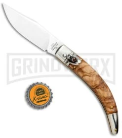 AGA Campolin Diana Olive Wood Lever Lock Automatic Knife - Satin Plain -Aga Campolin AGA Campolin Diana Lever Lock Auto Olive Wood Satin BHQ 95348 jr bottlecap large