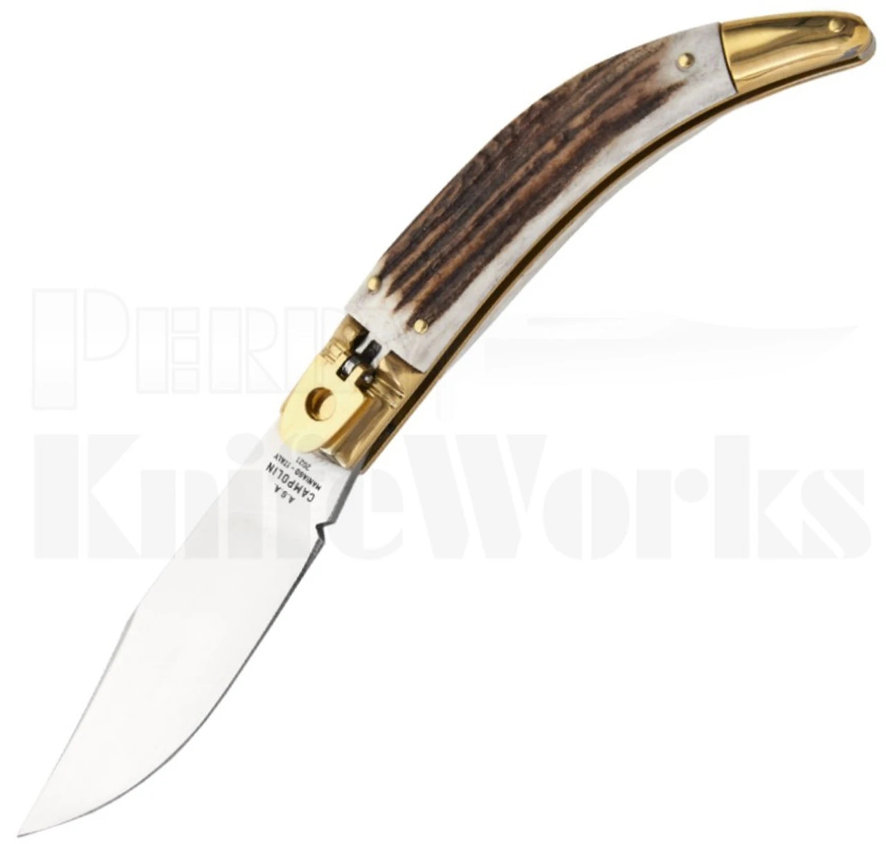 AGA Campolin Diana Lever Lock Automatic Knife Stag (3.75" Polish) 1 AGA Campolin Diana Lever Lock Automatic Knife Stag (3.75" Polish)