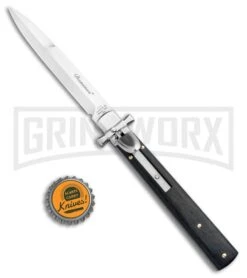 AGA Campolin Dominius Ebony Leverlock Automatic Knife - Bayonet Satin Plain -Aga Campolin AGA Campolin Dominius Ebony LL Auto Bayo Satin GO DOM23 EB BHQ 99910 jr bottlecap large