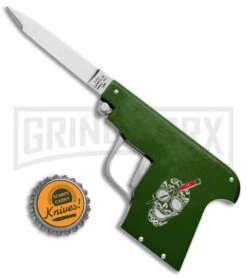 AGA Campolin Green Automatic Gun Knife - Satin Plain -Aga Campolin AGA Campolin Gun Knife Auto Green Satin CEM PIS GREEN GX 33939 jr bottlecap large
