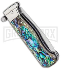 AGA Campolin Piccolo Abalone Italian Automatic Knife - Satin Plain -Aga Campolin AGA Campolin Piccolo Italian Stiletto Auto Abalone Satin BHQ 92868 jr side large