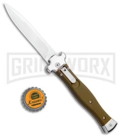 AGA Campolin Zero OD Green Aluminum Leverlock Automatic Knife - Bayo Satin Plain -Aga Campolin AGA Campolin Zero Bayo LL Auto Green Alum Satin AGA01ALOD LB BHQ 99414 jr bottlecap large