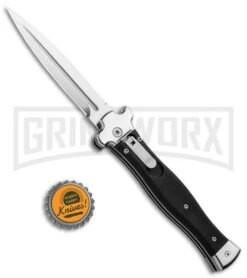 AGA Campolin Zero Black Coated Leverlock Automatic Knife - Dagger Polish Plain -Aga Campolin AGA Campolin Zero Dagger LL Auto Black Coated Polish AGA01LN LD BHQ 92042 jr bottlecap large