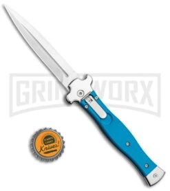 AGA Campolin Zero Blue G-10 Leverlock Automatic Knife - Dagger Satin Plain -Aga Campolin AGA Campolin Zero Dagger LL Auto Blue G 10 Satin BHQ 117112 jr bottlecap large