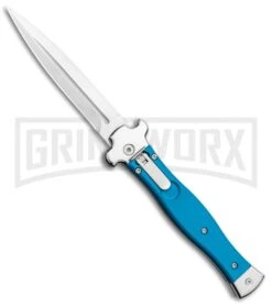 AGA Campolin Zero Blue G-10 Leverlock Automatic Knife - Dagger Satin Plain