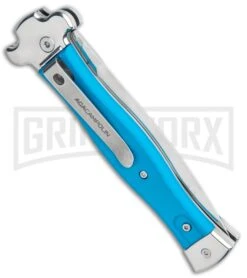 AGA Campolin Zero Blue G-10 Leverlock Automatic Knife - Dagger Satin Plain -Aga Campolin AGA Campolin Zero Dagger LL Auto Blue G 10 Satin BHQ 117112 jr side large